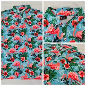 Yatta Golf Polo Shirt Mens XL Performance Flamingo Tropical Floral Button Soft